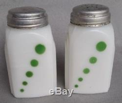 Vintage Mckee White With Green Dots Roman Arch Salt Pepper Shakers