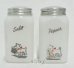 Vintage Milk Glass Scottie Dog Design Salt & Pepper Set