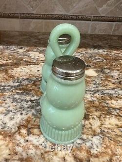 Vintage Mosser, 3-Piece Jadeite Green Milk Glass Salt & Pepper Shaker Set withTray