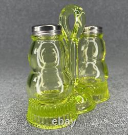 Vintage Mosser Glass Vaseline Salt and Pepper Shakers with Caddy/Tray