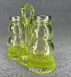 Vintage Mosser Glass Vaseline Salt and Pepper Shakers with Caddy/Tray