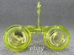 Vintage Mosser Glass Vaseline Salt and Pepper Shakers with Caddy/Tray