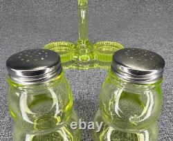 Vintage Mosser Glass Vaseline Salt and Pepper Shakers with Caddy/Tray