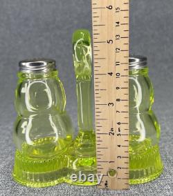 Vintage Mosser Glass Vaseline Salt and Pepper Shakers with Caddy/Tray