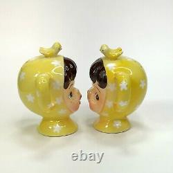 Vintage Napco Miss Cutie Pie Yellow Girl Salt and Pepper Shakers