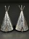 Vintage Native American Etched Pawn Sterling Teepee Tent Salt & Pepper Shakers