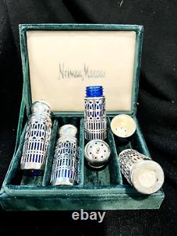 Vintage Neiman Marcus Cobalt Salt and Pepper Shakers. Original Boxed Set of 4