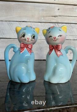 Vintage Norcrest Japan Anthropomorphic Blue Cats Salt And Pepper Shaker set