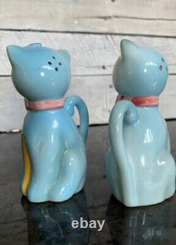 Vintage Norcrest Japan Anthropomorphic Blue Cats Salt And Pepper Shaker set