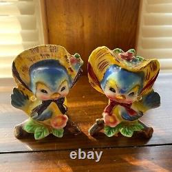 Vintage Norcrest PY Blue Bird Salt and Pepper Shakers Sitting on Branch Rare Bea