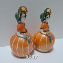 Vintage Noritake Southern Belle Salt & Pepper Shakers Rare Orange Deco Design