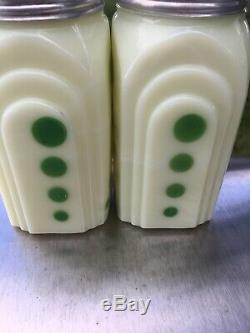 Vintage Original McKee Green Dots on Custard Roman Arch Salt & Pepper Shakers