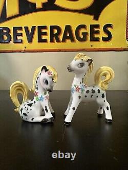 Vintage PY Anthropomorphic Ponies Salt Pepper Shakers Kitsch Read HTF