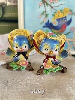 Vintage PY Bluebird Anthropomorphic Salt & Pepper Shakers B897