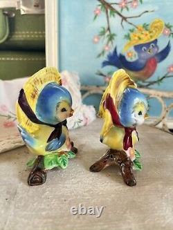 Vintage PY Bluebird Anthropomorphic Salt & Pepper Shakers B897