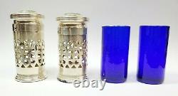 Vintage Pair of Sterling Silver Cobalt Blue Glass Salt & Pepper Shakers Shaker