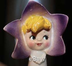 Vintage Pixieware Flower Girl Salt Pepper Lipper Mann Anthropomorphic HTF PURPLE
