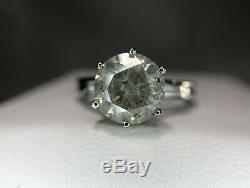 Vintage Platinum Round Rustic Salt & Pepper Diamond Huge Engagement Ring 2.50 ct