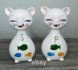 Vintage RARE Japan Anthropomorphic Cat Salt & Pepper Shakers HTF Fish Belly