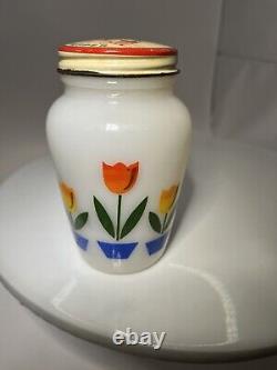 Vintage RARE Vintage Fire King Glass TULIP Salt & Pepper Shakers withGrease Jar