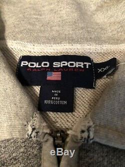 Vintage Ralph Lauren Polo Sport 1/2 Zip Fleece Sweatshirt Salt & Pepper 2XL XXL
