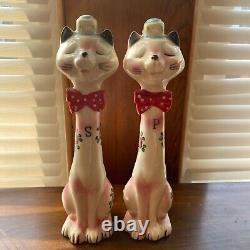 Vintage Rare Long Neck Cats in Polka Dot Bow Tie Salt and Pepper Shakers Set Arn