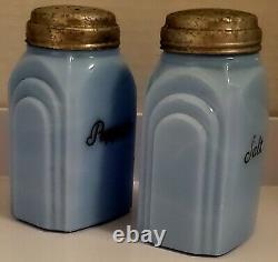 Vintage Rare Mckee Roman Arch Delphite Blue Glass Art Deco Salt & Pepper Shaker