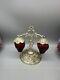 Vintage Ruby Red Strawberry Glass Salt and Pepper Shaker Set Silver Stand Japan