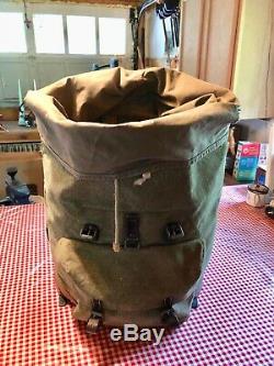Vintage SWISS ARMY Military Leather Salt & Pepper BACKPACK