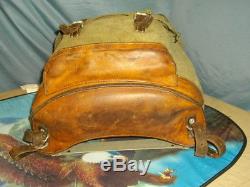 Vintage Salt & Pepper Canvas & Leather Swiss Army Military Backpack Rucksack EUC