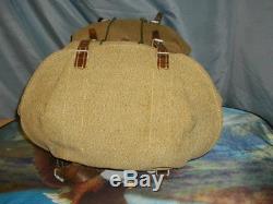 Vintage Salt & Pepper Canvas & Leather Swiss Army Military Backpack Rucksack EUC