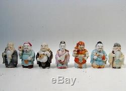 Vintage Set Seven Lucky Gods Japanese Toshikane Arita Porcelain Salt & Peppers