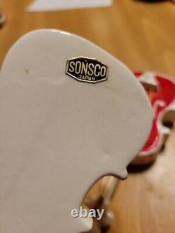 Vintage Sonsco Red White Violin Guitar Cello Salt Pepper Shakers Christmas Rare