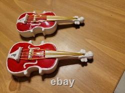 Vintage Sonsco Red White Violin Guitar Cello Salt Pepper Shakers Christmas Rare