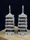 Vintage Sterling 950 Silver Asian Pagodas 3 1/8 Salt & Pepper Shakers with Box