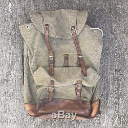 Vintage Swiss Army Military Backpack Rucksack 1960s Canvas Salt & Pepper Bag