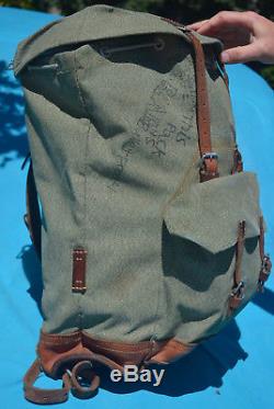 Vintage Swiss Army Military Backpack Rucksack 1965 Canvas Salt & Pepper BRASSUS