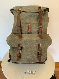 Vintage Swiss Army Military Backpack Rucksack Canvas Salt & Pepper