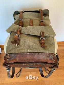 Vintage Swiss Army Military Backpack Rucksack Canvas Salt & Pepper
