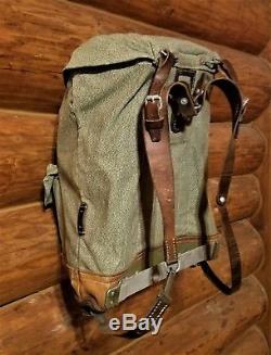 Vintage Swiss Army Military Backpack Rucksack Canvas Salt & Pepper rare ID slot