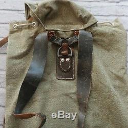 Vintage Swiss Army Military Leather Salt & Pepper Rucksack Backpack 60s