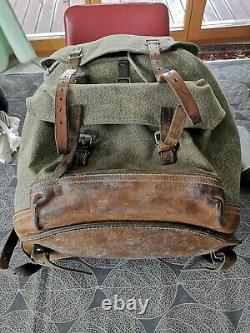 Vintage Swiss Army Military Mountain Backpack and BAG Leather Canvas Salt Pepper