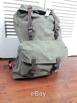 Vintage Swiss Army Military Rucksack Leather / Canvas Salt and Pepper Backpack