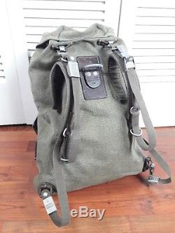 Vintage Swiss Army Military Rucksack Leather / Canvas Salt and Pepper Backpack