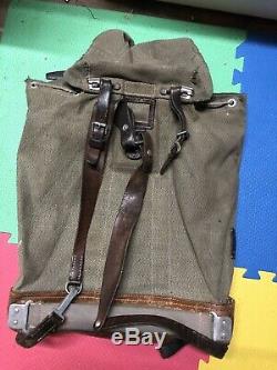 Vintage Swiss Army Military Salt & Pepper Leather Backpack Rucksack