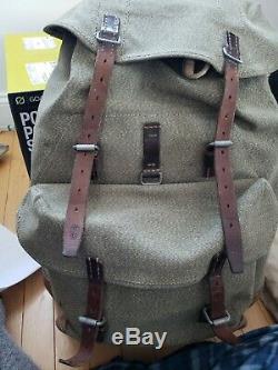 Vintage Swiss Army Military Salt & Pepper Leather Backpack Rucksack Good Cond