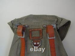 Vintage Swiss Army Rucksack Canvas & Leather Old Military Backpack Salt Pepper