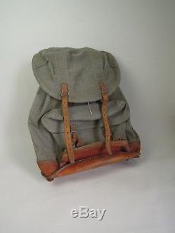 Vintage Swiss Army Rucksack Canvas & Leather Old Military Backpack Salt Pepper