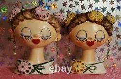 Vintage TILSO S&P Boy and Girl with Red Heart Lips, Earings, Closed Eyes