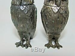 Vintage Tiffany & Co. Sterling silver Owl Salt & Pepper Shakers ORNATE SET